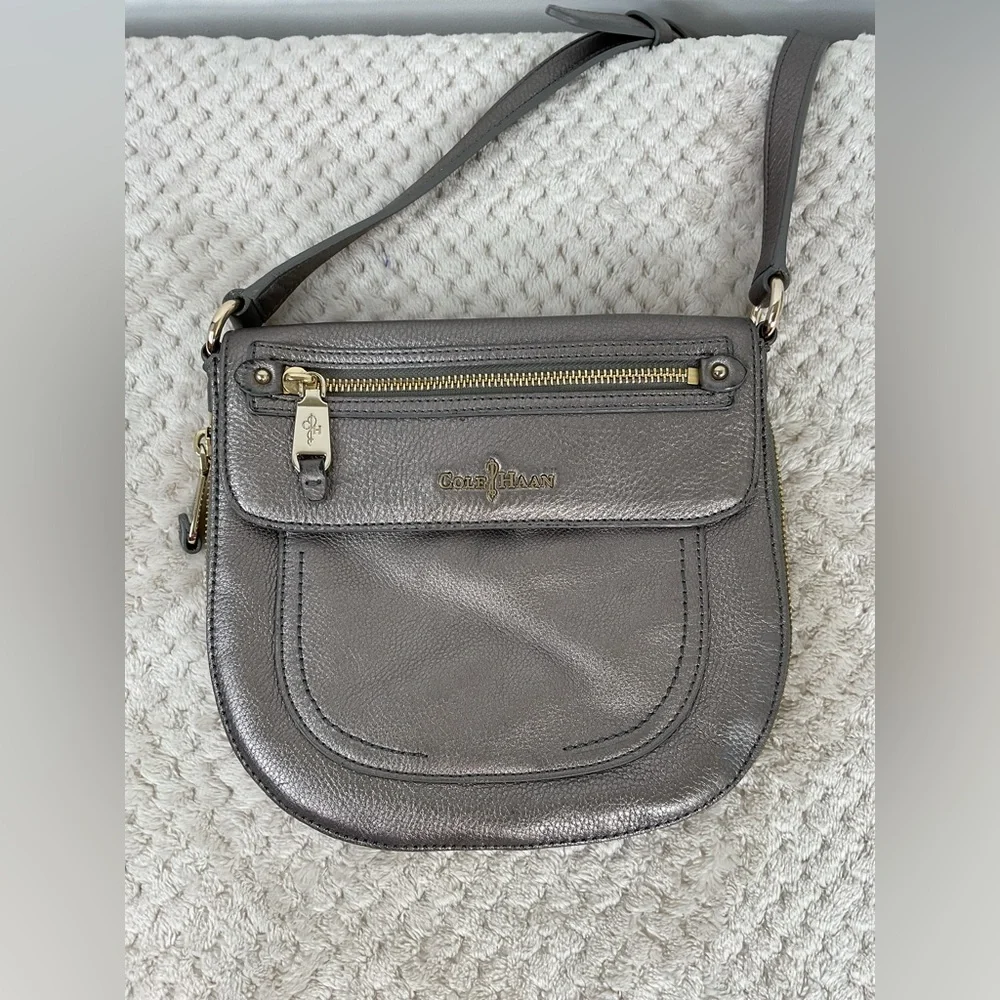 Cole Haan Metallic Silver Canteen Messenger Crossbody